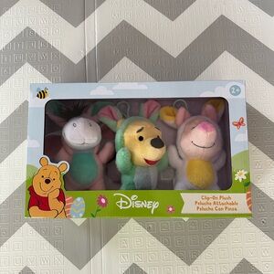 Disney Winnie the Pooh Pastel Clip-On Plush Trio - Pink, Yellow, Green (Easter)